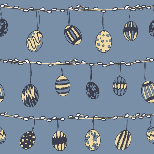 Hanging eggs, branches seamless pattern print background — Stock Illustration Hanging eggs, branches seamless pattern print background Stock Illustration