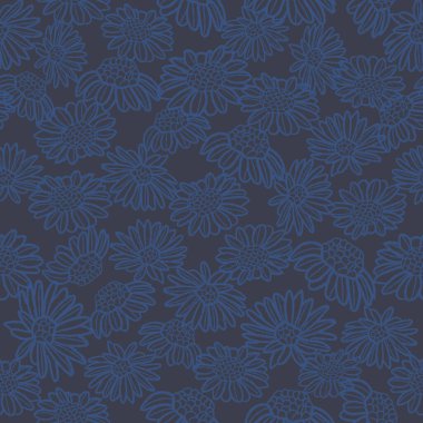 Mavi papatya mili pürüzsüz desen koyu arkaplan izi