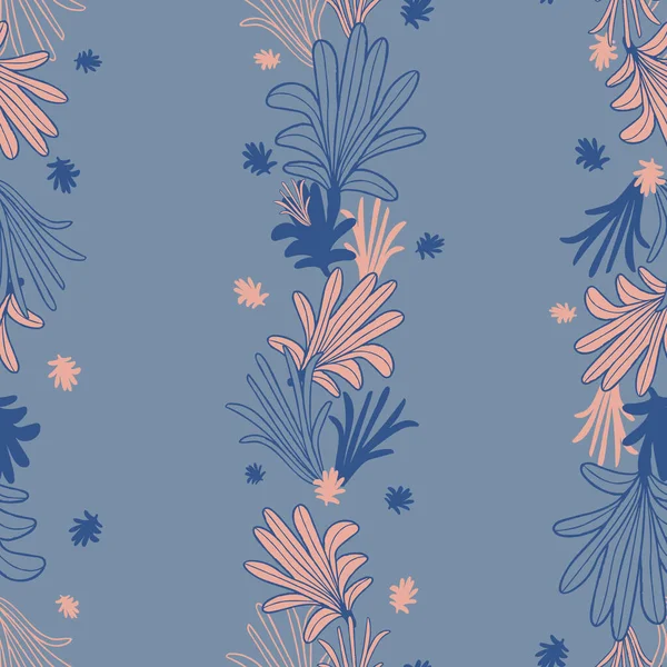 Vector rosa hojas azules pétalos patrón sin costura — Archivo Imágenes Vectoriales