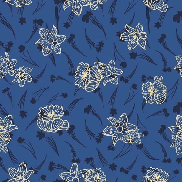 Vektor gul blå påskliljor sömlös mönster tryck — Stock vektor