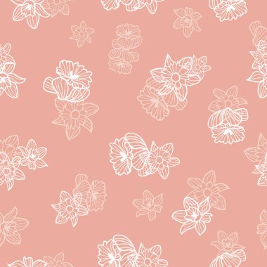Vektör beyaz nergisler kusursuz pembe desenli