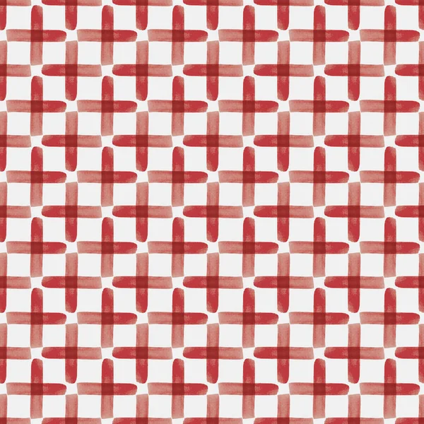 Vector red crosses, check seamless pattern painted — Stock Vector