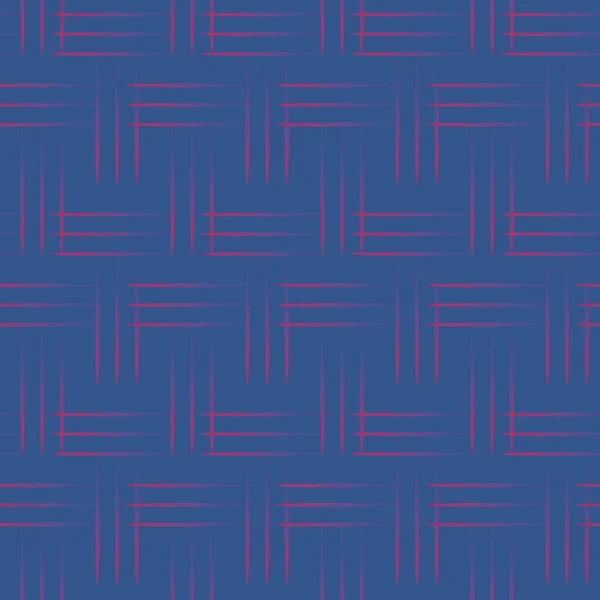 Vector roze rode lijnen, grid blauw naadloos patroon — Stockvector
