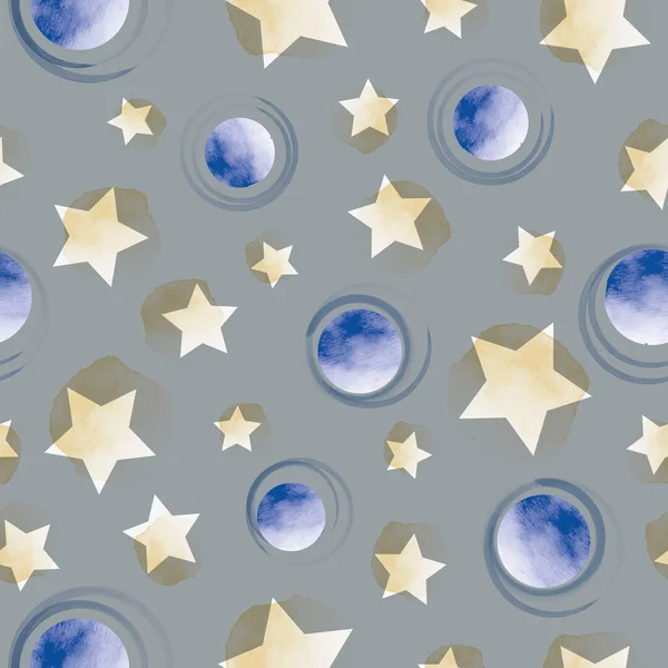 Vector yellow stars, blue moons seamless pattern — Stock Vector