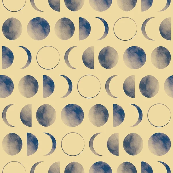 Vector azul fases de la luna amarillo patrón sin costura — Vector de stock