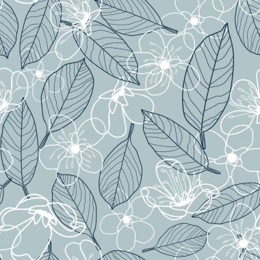 Vektör beyaz gri çiçekler pürüzsüz desen bırakır