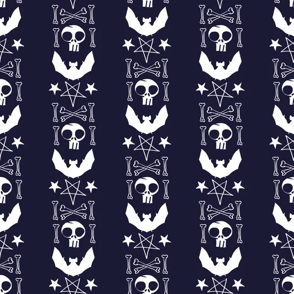 Vector white skull bat star dark seamless pattern — Stock Vector