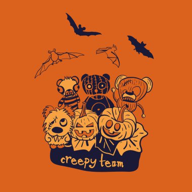 Turuncu balkabakları, oyuncak ayılar, yarasa resimleri.