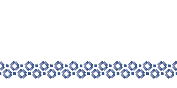 Vector blauwe rand, vierkanten folk naadloos patroon — Stockvector