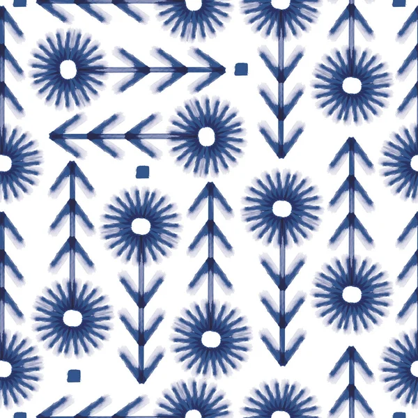Vector blauwe bloemen laat mensen naadloos patroon — Stockvector