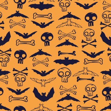Vektör turuncu kafatasları yarasaların kemikleri dikişsiz desen
