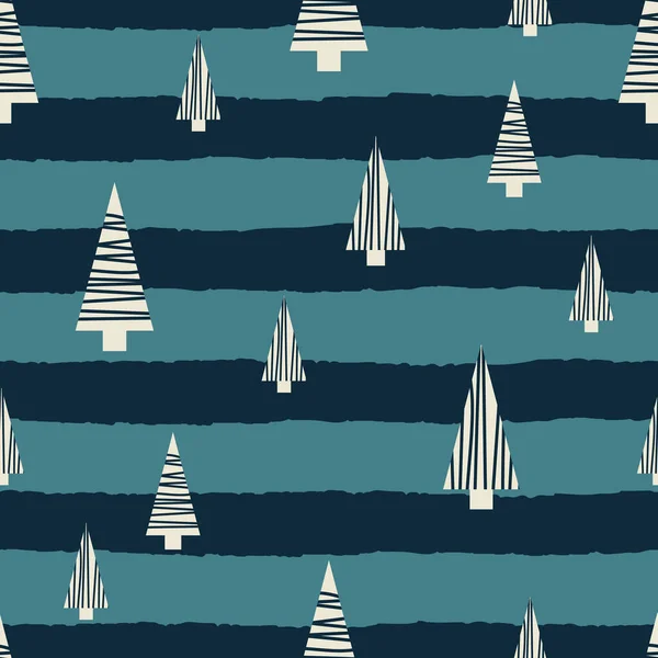 Vector blanco azul árboles de Navidad patrón sin costuras rayas — Archivo Imágenes Vectoriales