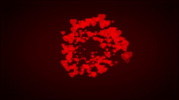 Corações Vermelhos Moldam Partículas Que Movem Para Frente Caminho Radial — Vídeo de Stock