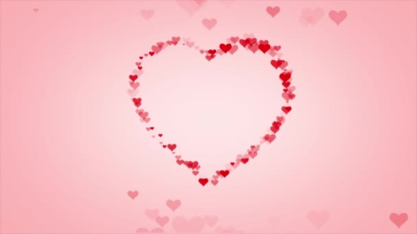 Pequeñas partículas rojas del corazón aparecen del camino de la forma del corazón, uso para cualquier propósito — Vídeo de stock