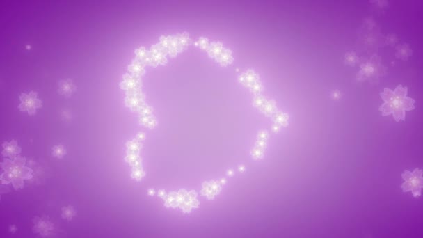 Flores de color púrpura en forma de corazón grande, en vertical para la historia de las redes sociales — Vídeo de stock