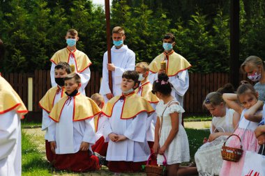 Lublin, Lubelskie / Polonya - 11 Haziran 2020: Polonya 'da Corpus Christi geçidi