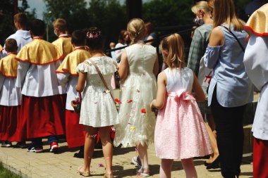 Lublin, Lubelskie / Polonya - 11 Haziran 2020: Polonya 'da Corpus Christi geçidi