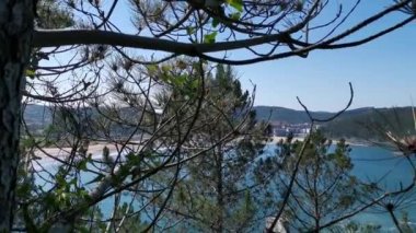 Güneşli bir yaz gününde uçurumun tepesinden Plencia Körfezi manzarası