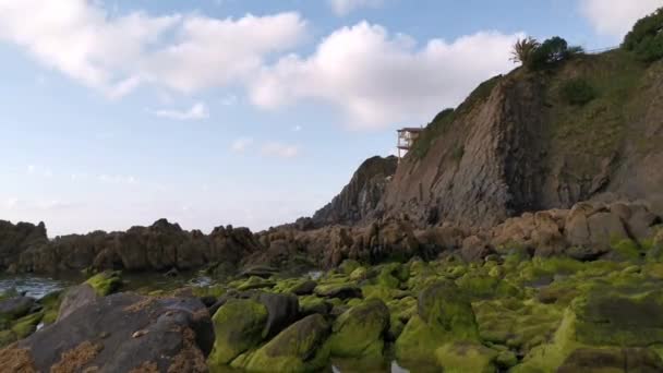 Time Lapse Clouds Moving Rocks Bakio Beach Biscay — Stock Video