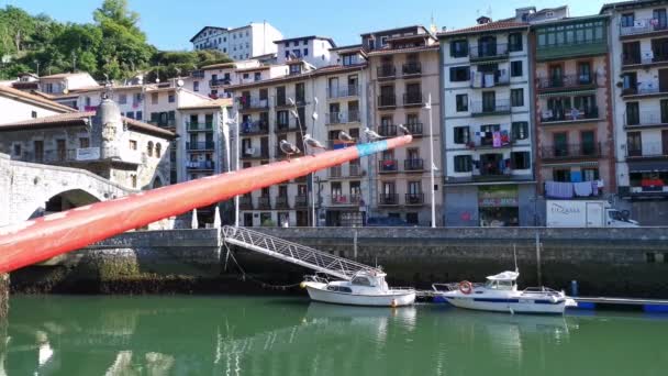 Vue Sur Village Pêcheurs Ondarroa Par Une Journée Été Ensoleillée — Video