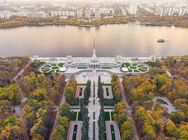 Moszkvai North River Terminál Városi Park Kilátás Őszi Parkra Magasról Stock Kép