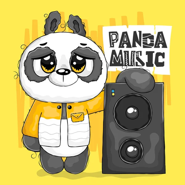 Панда Слушает Музыку Динамика — стоковый вектор