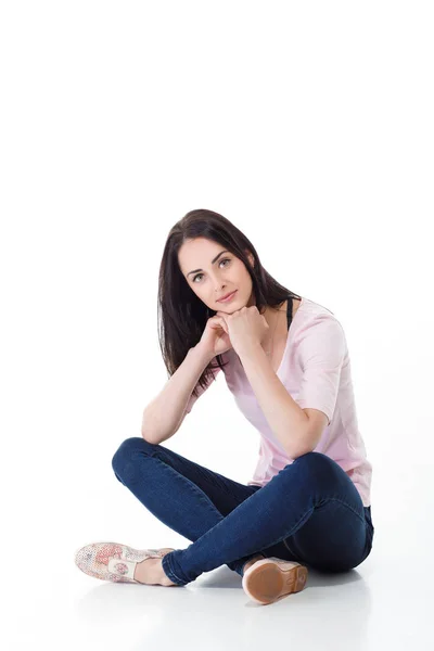 Beautiful brunette woman in t-shirt — Stock Photo, Image