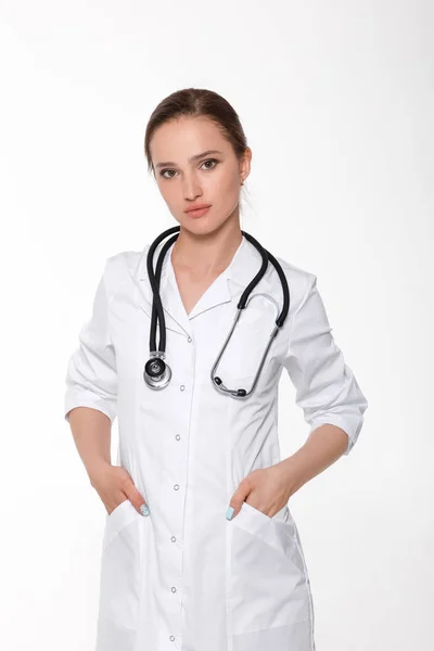 Woman doctor with white coat — Stock Photo, Image