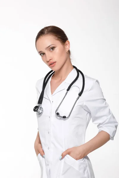 Woman doctor with white coat — Stock Photo, Image