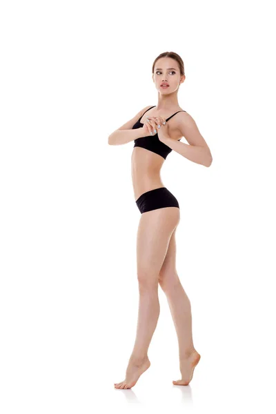 Kobieta z doskonałego ciała sportowy w czarnej bieliźnie — Zdjęcie stockowe