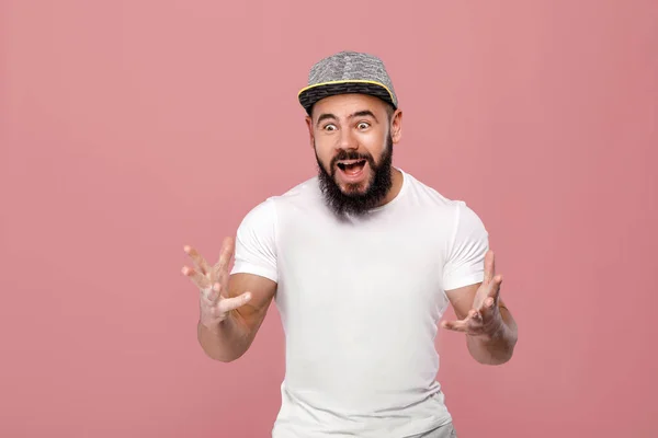 Shoked baard voetbal fan schreeuwen — Stockfoto