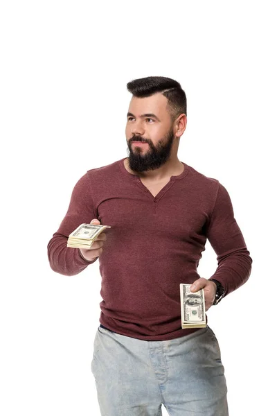 Człowieka z brodą, trzymając pieniądze — Zdjęcie stockowe