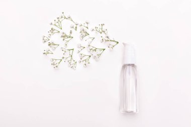 Parfüm ve çiçek yaprakları üstten görünüm