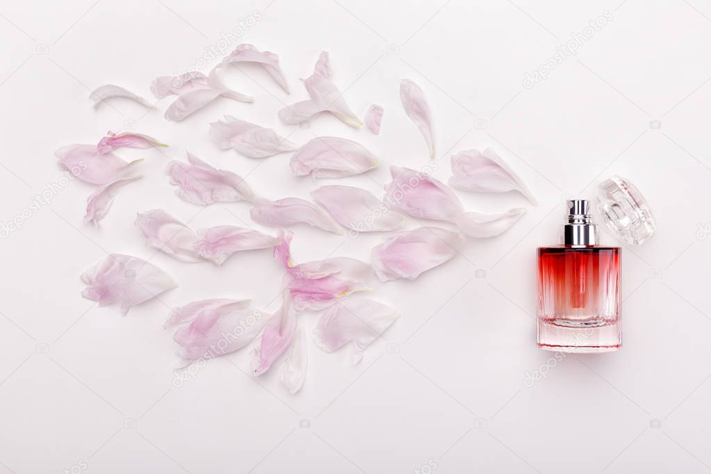 perfume and flower petals top view