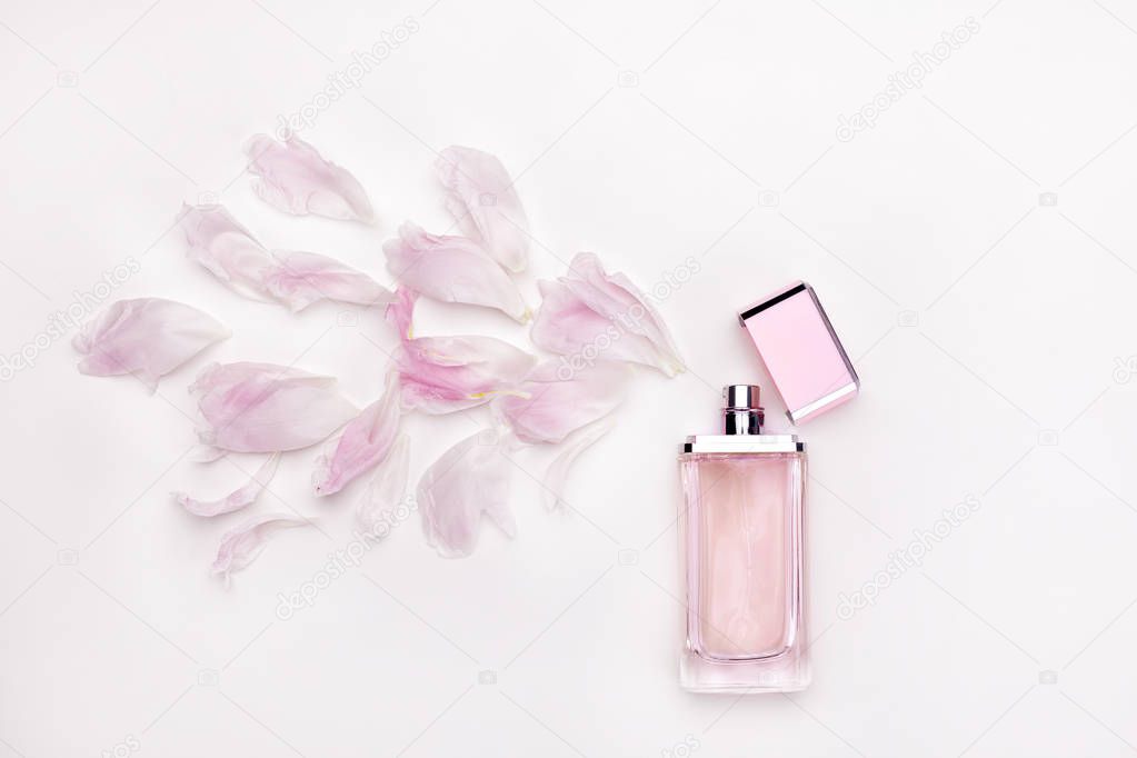 perfume and flower petals top view