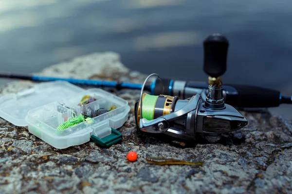 Fishing tackle. fishing spinning, hooks and lures — Stock Photo, Image