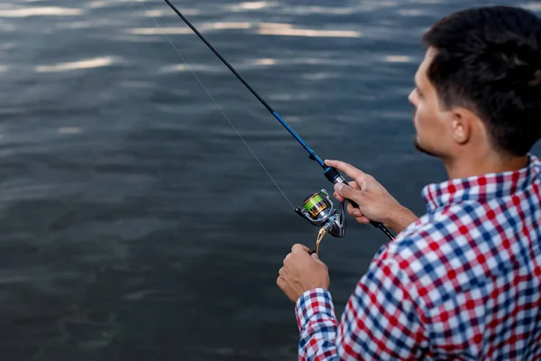 Fishing in the river at sunset. — Stock Photo, Image