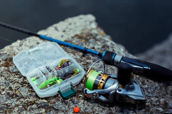Fishing tackle. fishing spinning, hooks and lures — Stock Photo, Image