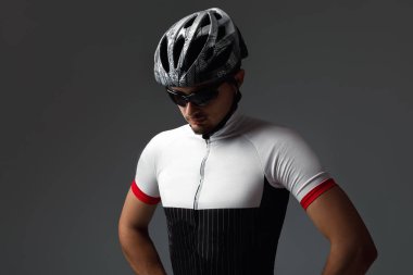 portrait of cyclist wearing helmet clipart
