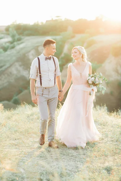 Hochzeitspaar an einem Sommertag in der Natur. — Stockfoto