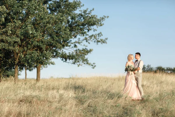 Casal de casamento na natureza no dia de verão . — Fotografia de Stock