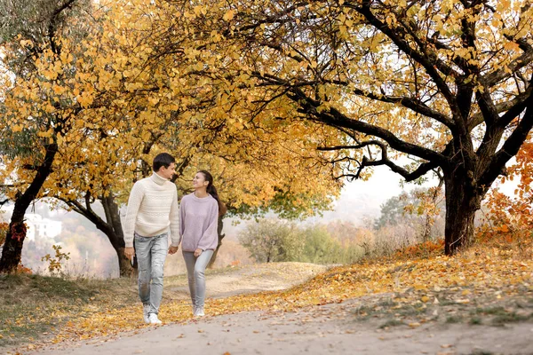 Couple in love in the autumn leaves — Stock Photo, Image