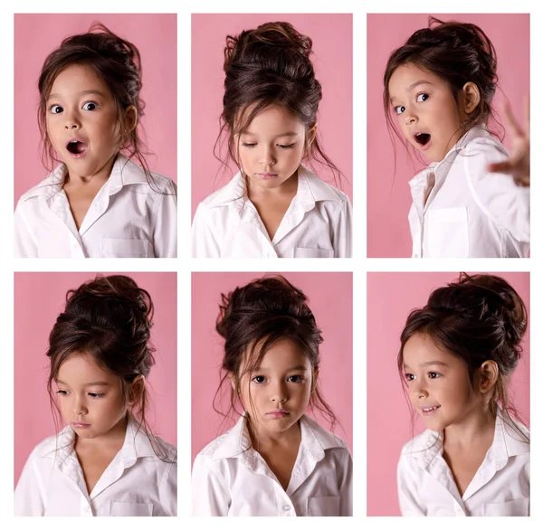 Collage von Porträts kleiner Mädchen mit unterschiedlichen Gefühlen — Stockfoto