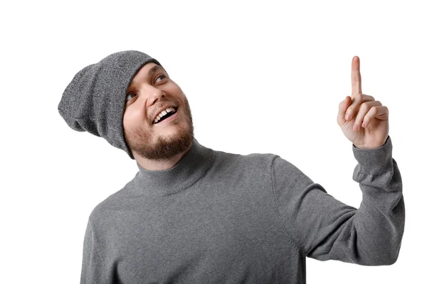 Sakallı adam iyi bir fikir gri şapka — Stok fotoğraf