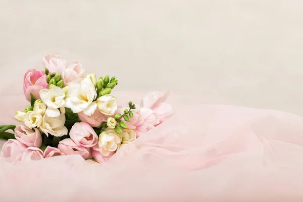 The wedding beautiful bouquet of pink tulips — Stock Photo, Image