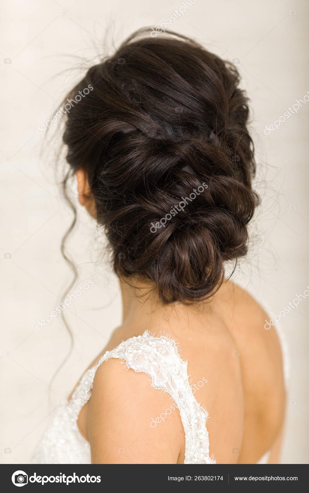 Elegant Wedding Hairstyle On Beautiful Bride Stock Photo