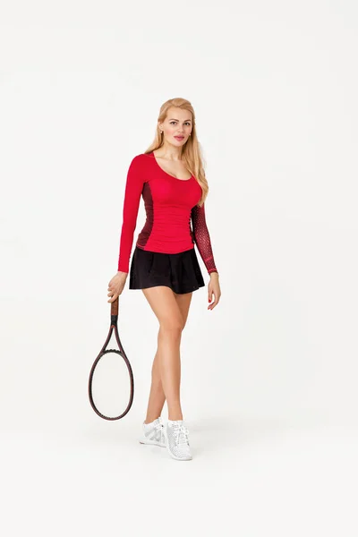 Jogadora de tênis feminino com raquete de tênis — Fotografia de Stock