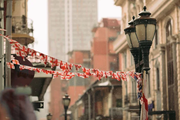 Georgian flags hanging over the streets of Batumi