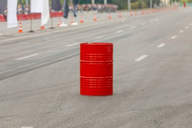 big red barrel on the road. decor forbig red barrel on the road. clipart