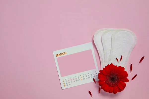 Almofadas sanitárias menstruais, calendário feminino — Fotografia de Stock